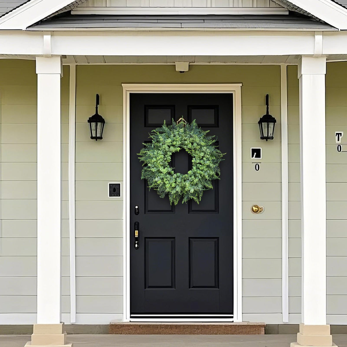 YXZZWL wreath illuminated by soft light to highlight gray-green color and fullness