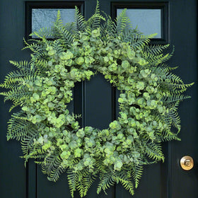 YXZZWL 26'' eucalyptus and Boston ferns wreath on front door showcasing lifelike greenery and outdoor appeal