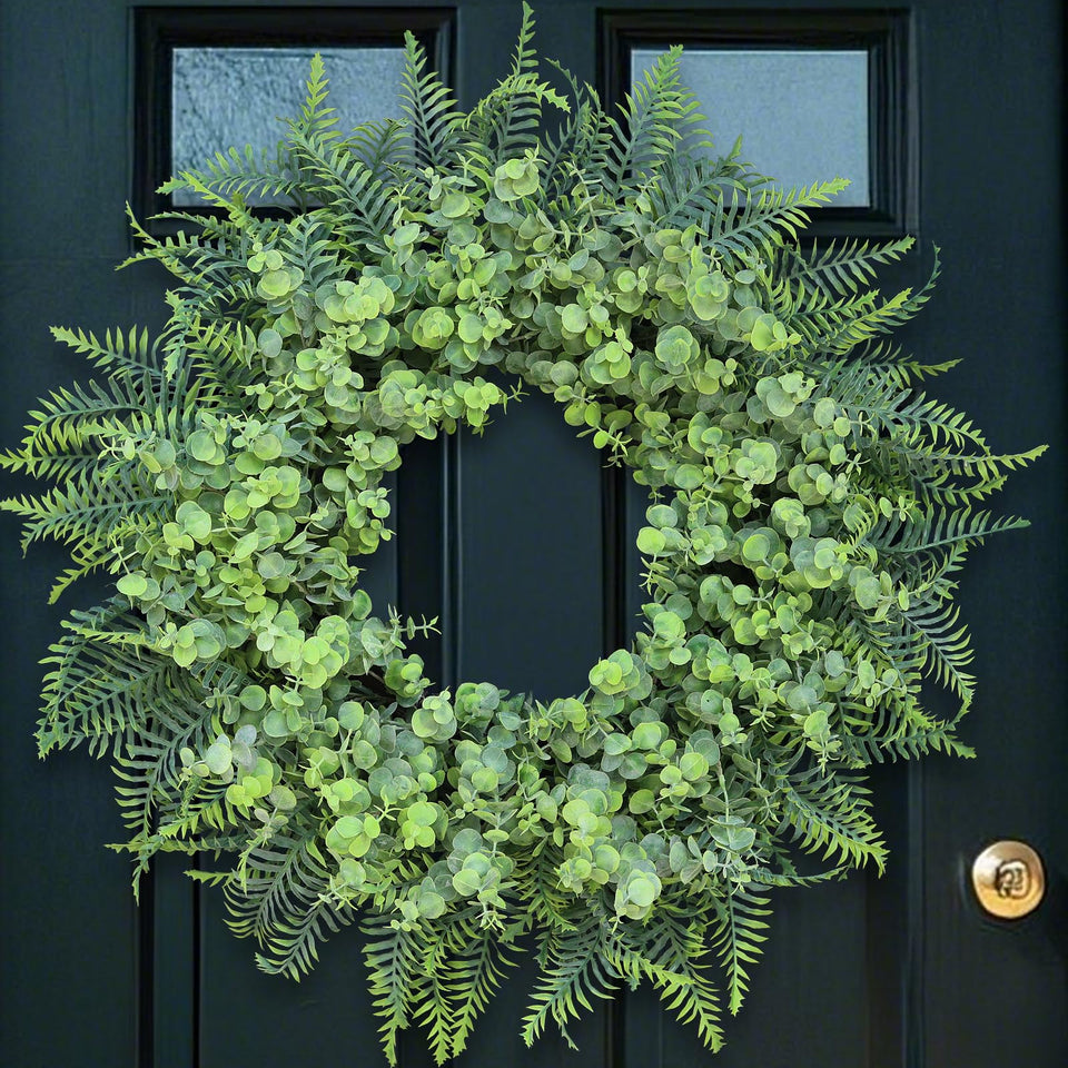 YXZZWL 26'' eucalyptus and Boston ferns wreath on front door showcasing lifelike greenery and outdoor appeal