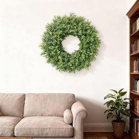 YXZZWL 26-inch boxwood wreath unfolded to its full size.