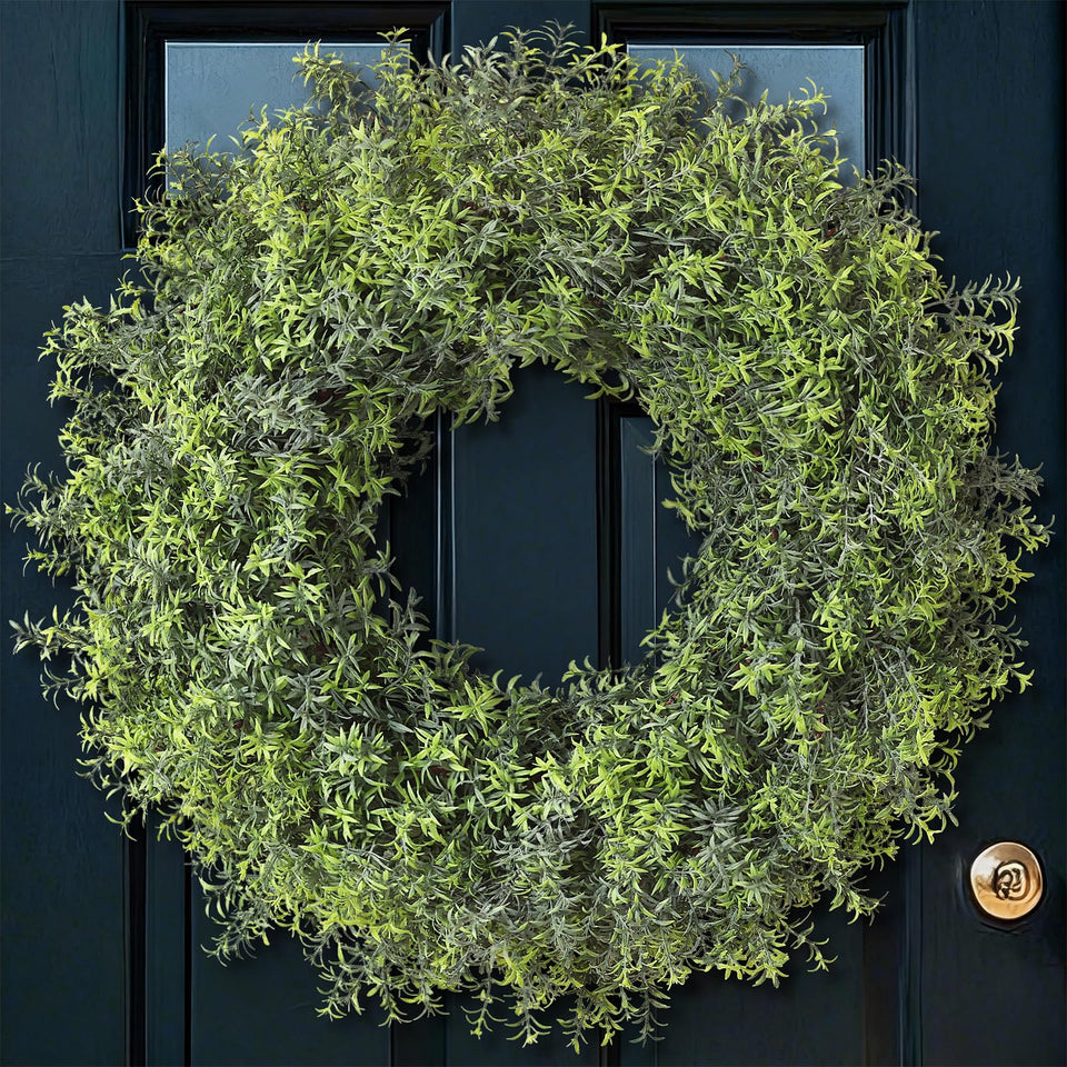 YXZZWL 26-inch artificial rosemary wreath on front door enhances curb appeal
