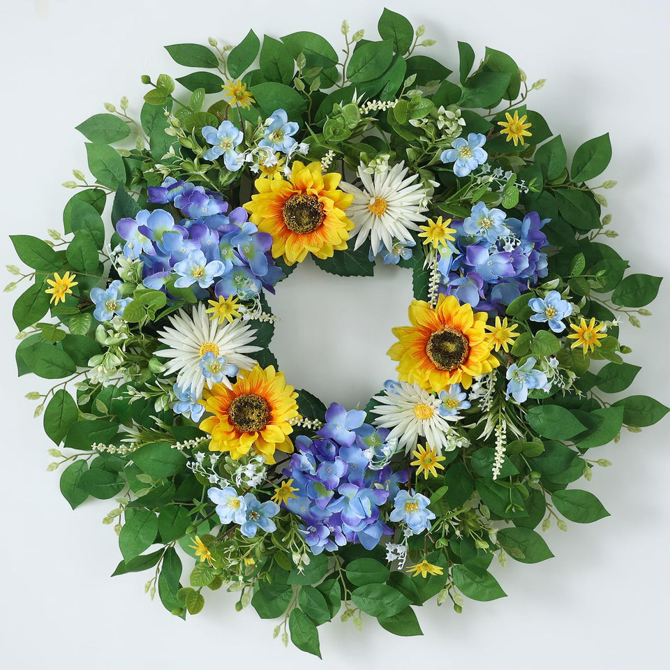 YXZZWL 26-inch sunflower and hydrangea wreath for front doors boosts curb appeal