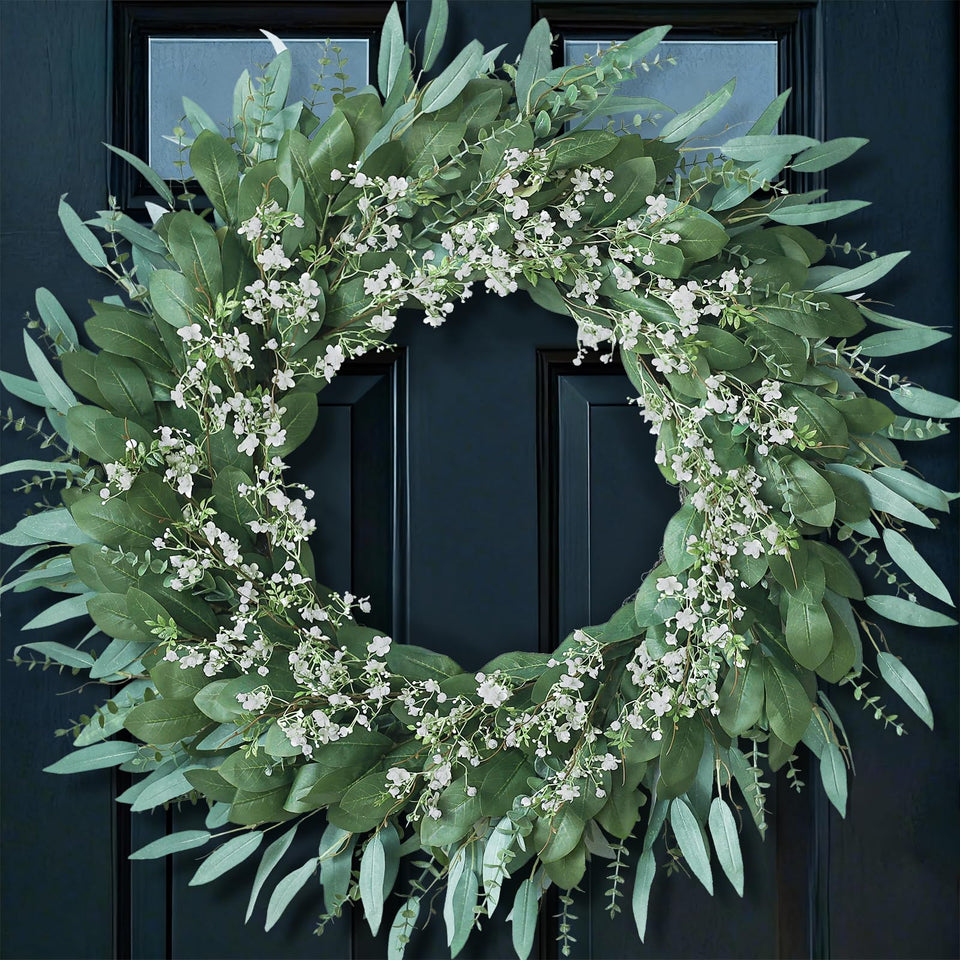 YXZZWL 32in eucalyptus and babys-breath wreath on front door for curb appeal