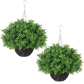 YXZZWL artificial boxwood hanging basket two-set display adds instant curb appeal.
