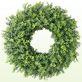YXZZWL artificial boxwood wreath with small leaves for front door decor.