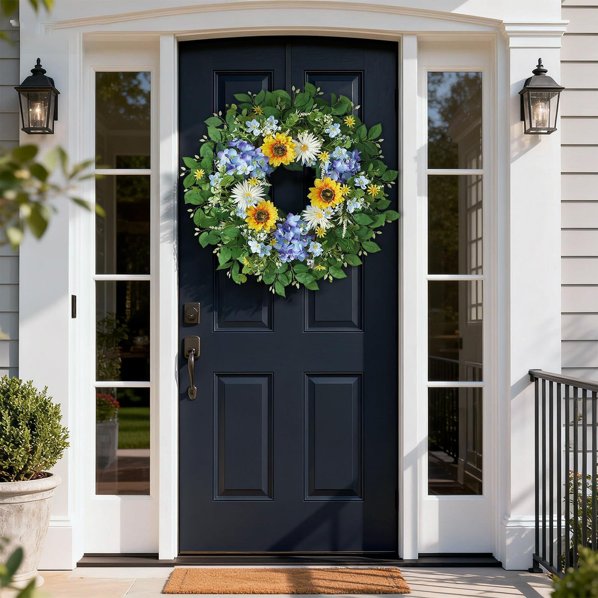 YXZZWL artificial wreath close-up shows lifelike blooms and full fullness
