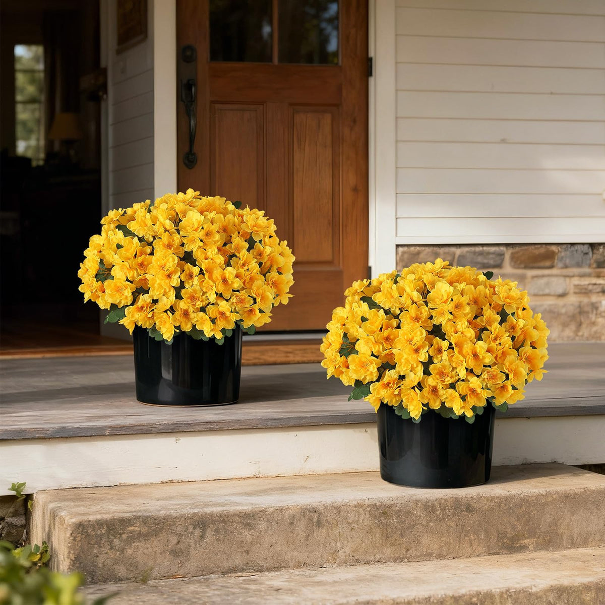 YXZZWL farmhouse decor accent with cheerful yellow azaleas.