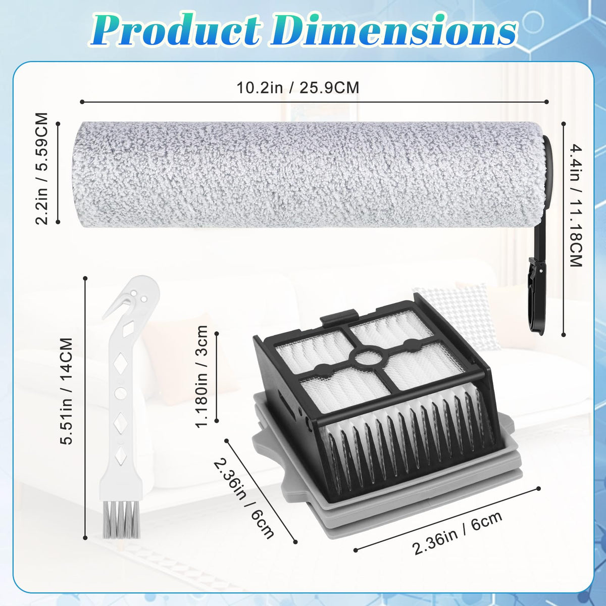 YYDSLEE roller brush side view demonstrates broad coverage for faster cleaning.