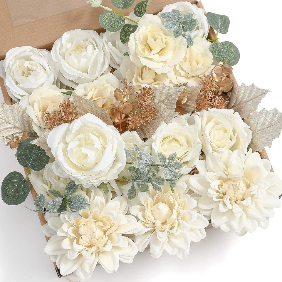 YYHUAWU ivory rose bouquet kit with gradient petals for elegant wedding decor.