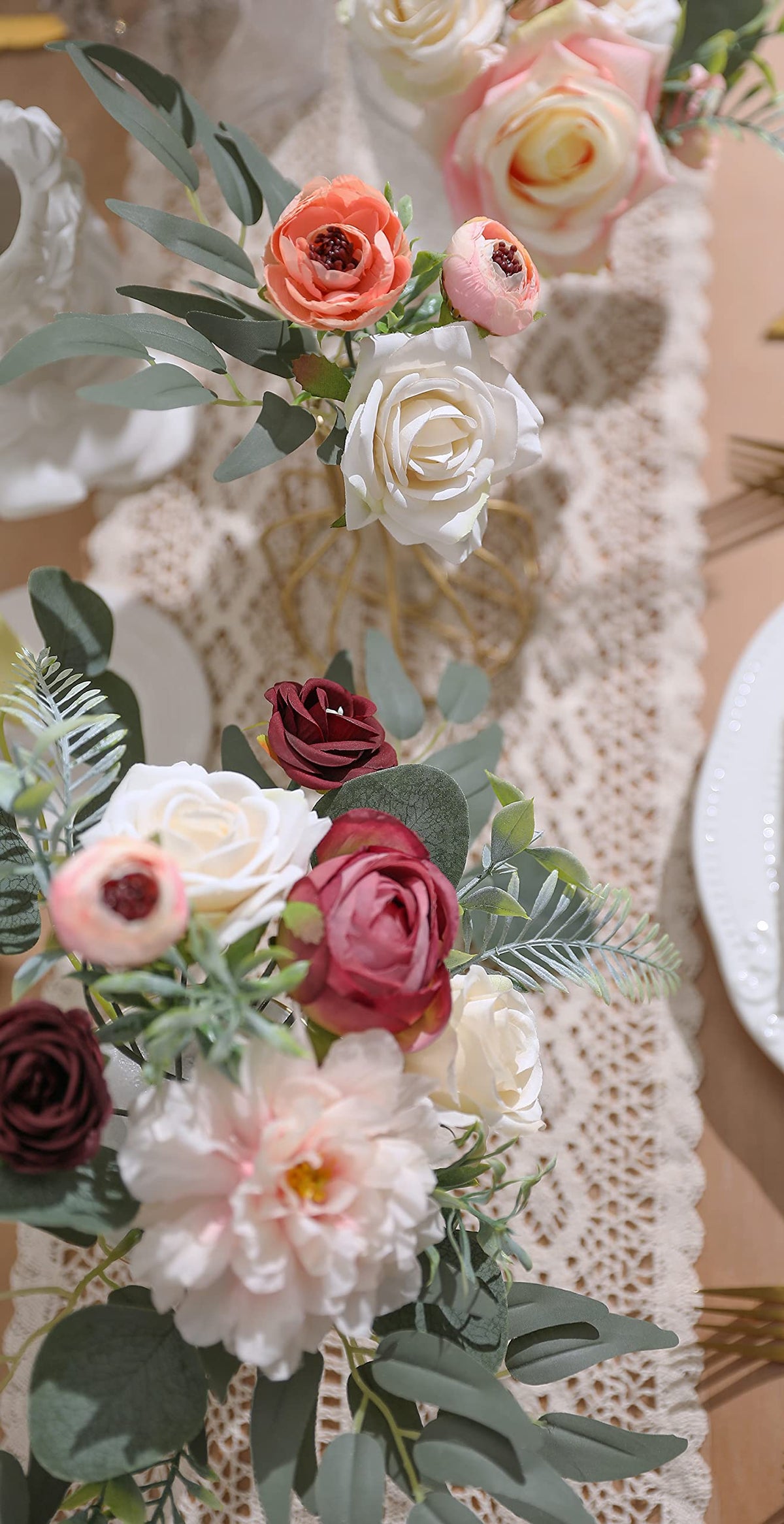 YYHUAWU Wedding centerpiece crafted with burgundy artificial flowers.
