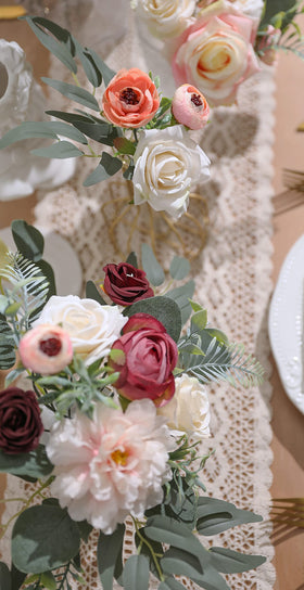YYHUAWU Wedding centerpiece crafted with burgundy artificial flowers.