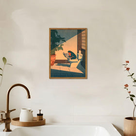 YYNISPIN frog on toilet print ready to hang in any room.