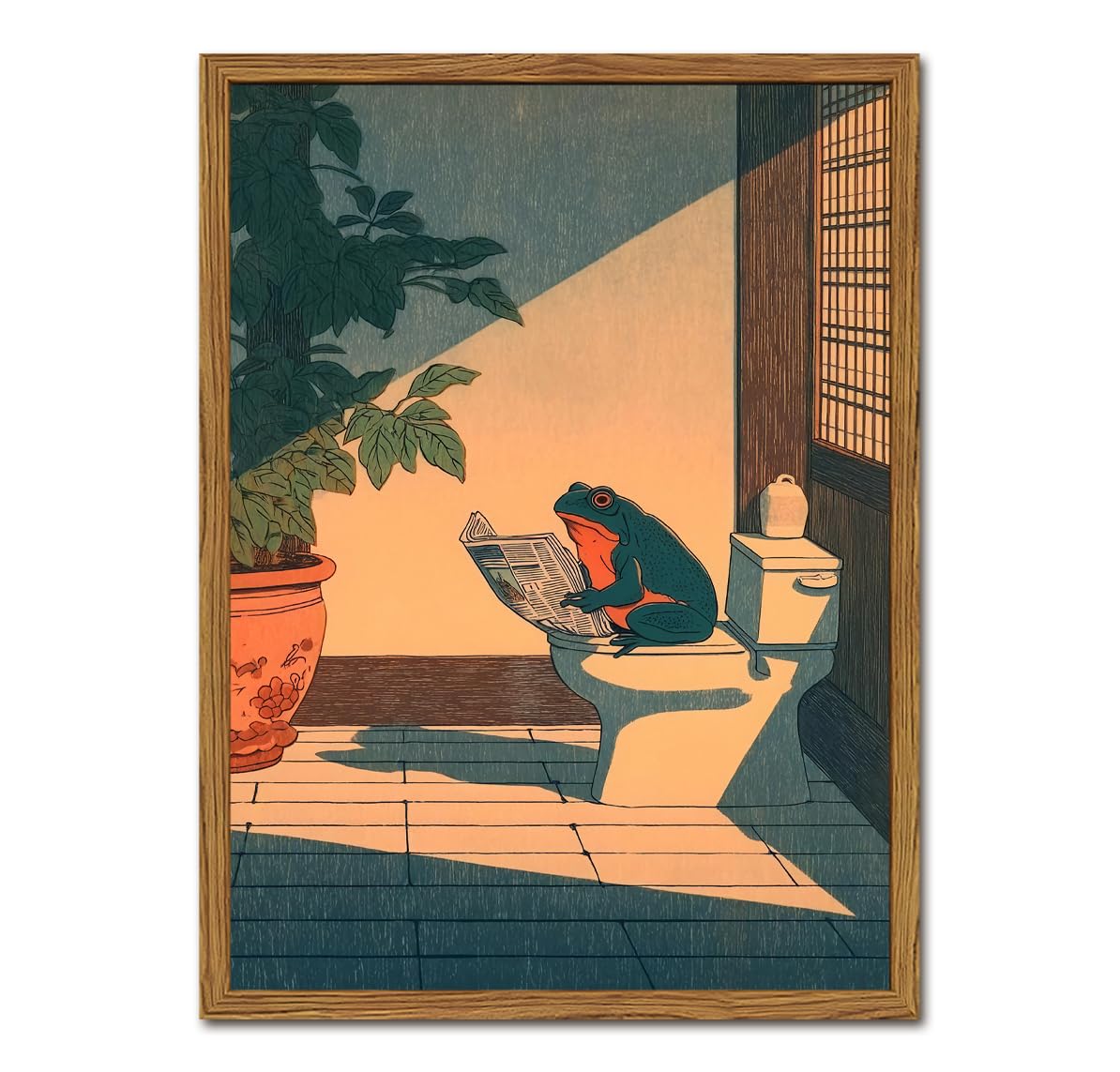 YYNISPIN funny frog on toilet wall art, playful bathroom decor.