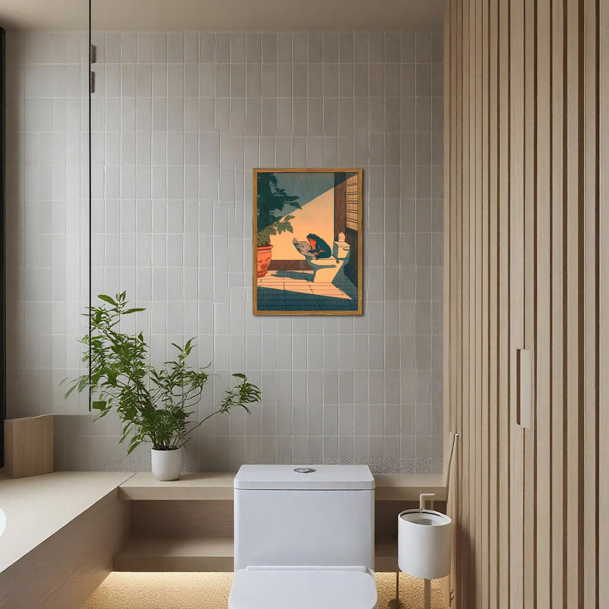 YYNISPIN japanese frog toilet decor framed canvas for bright bathrooms.