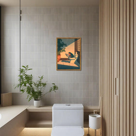 YYNISPIN japanese frog toilet decor framed canvas for bright bathrooms.