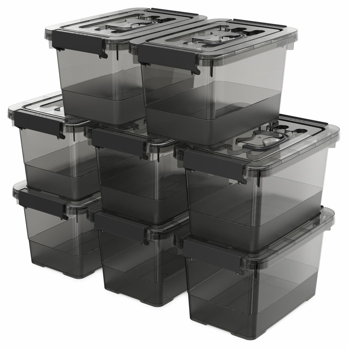 YYXB black storage latch bin with lid, easy stacking for organized closets.