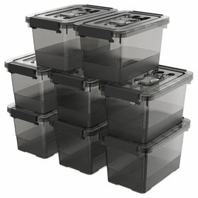 YYXB black storage latch bin with lid, easy stacking for organized closets.