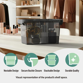 YYXB clear body latch bin on a shelf reveals contents at a glance.
