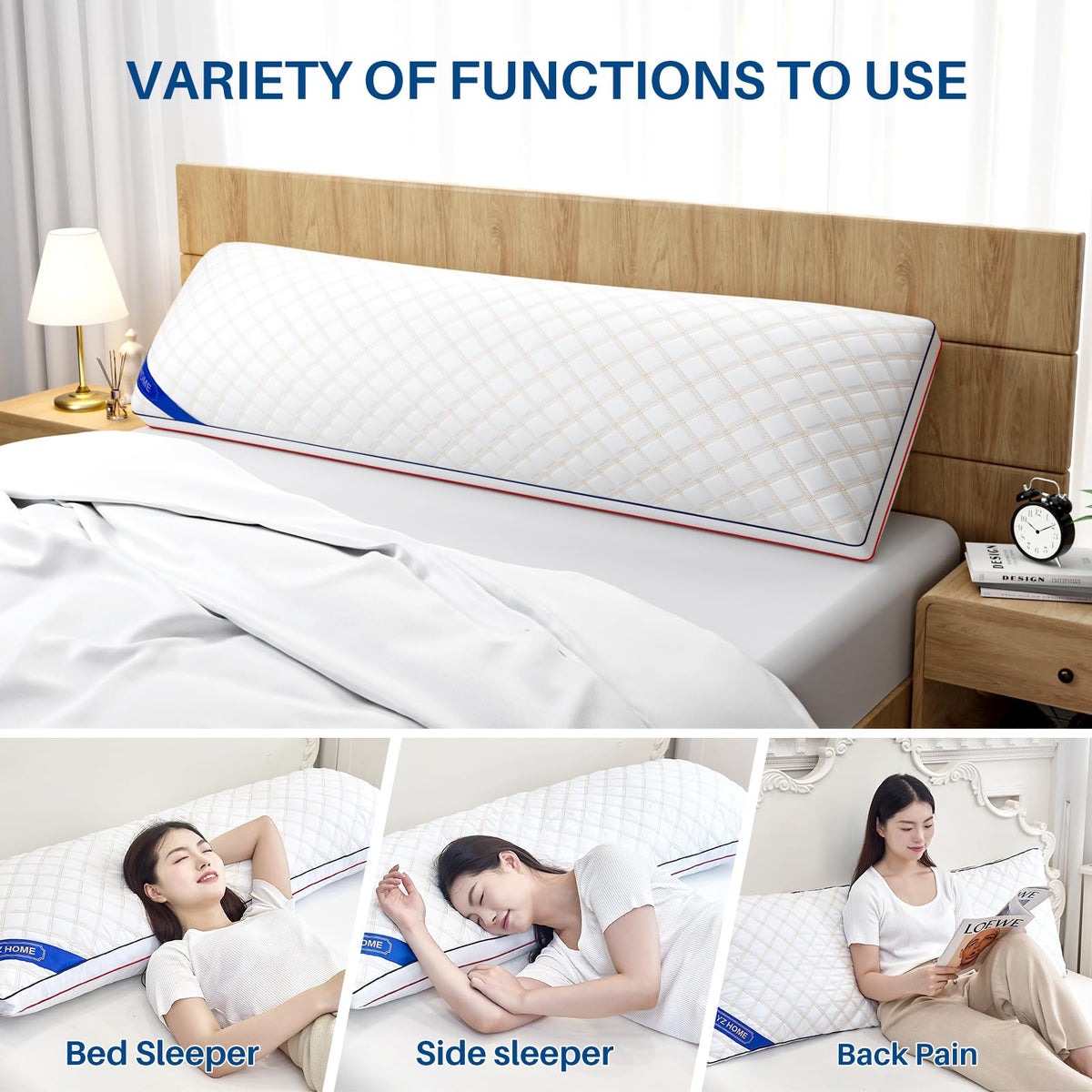 YZ HOME long body pillow showing adjustable height for different sleepers