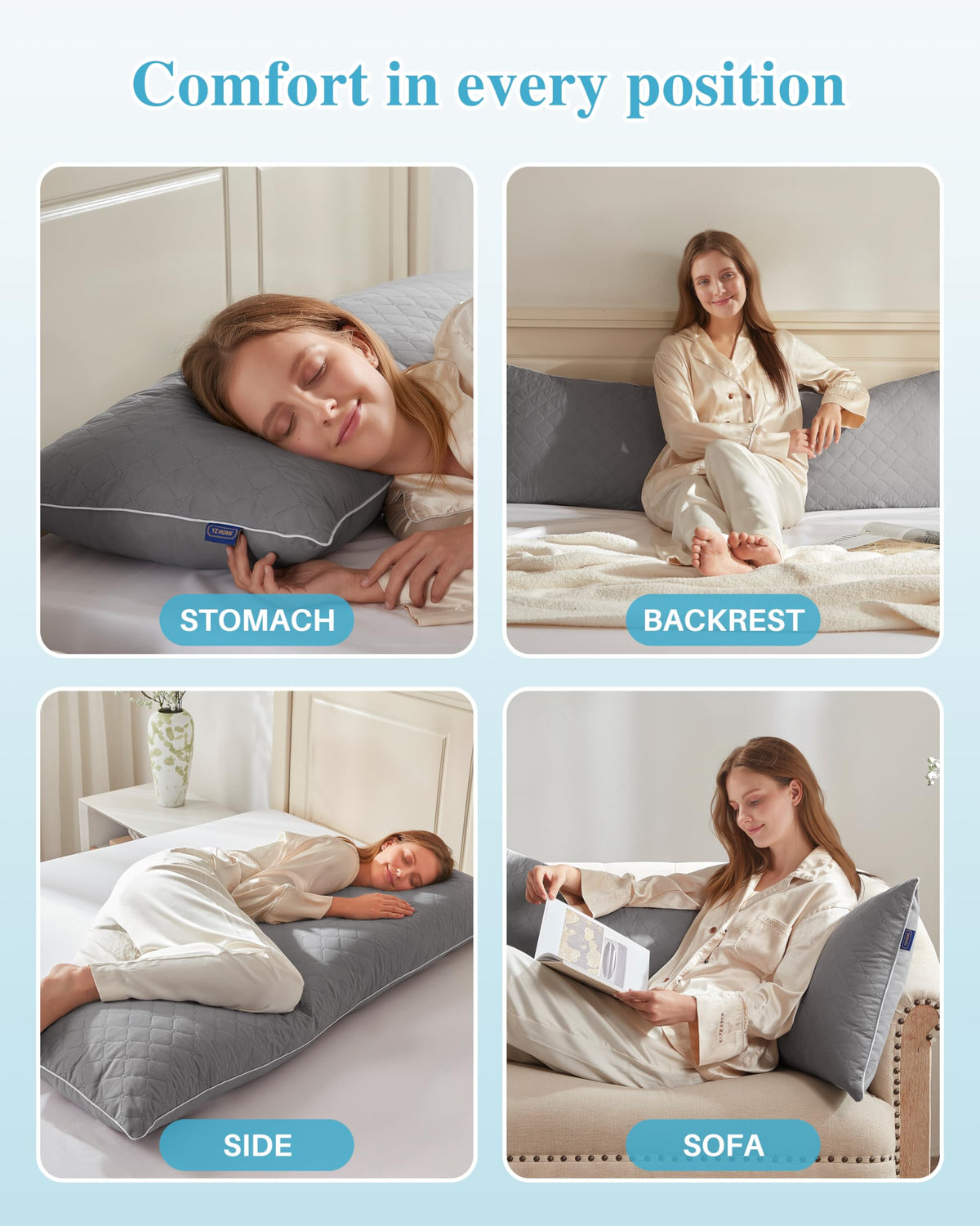 Zippered filling access on YZ HOME long body pillow for easy adjustments and cleaning