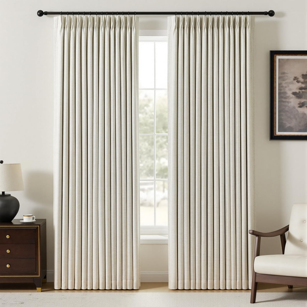 YZ HOME pinch-pleated linen curtain with blackout for bedroom privacy