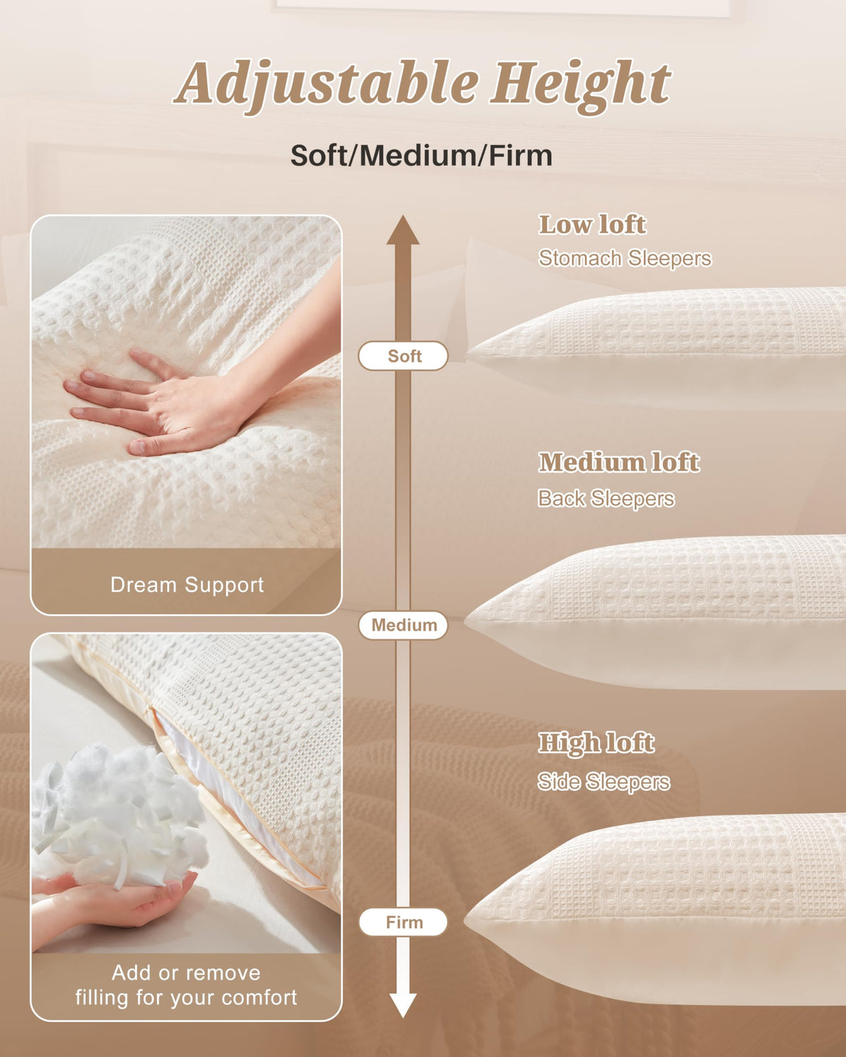 YZ HOME beige fabric pillow offers stylish, neutral decor and plush comfort.