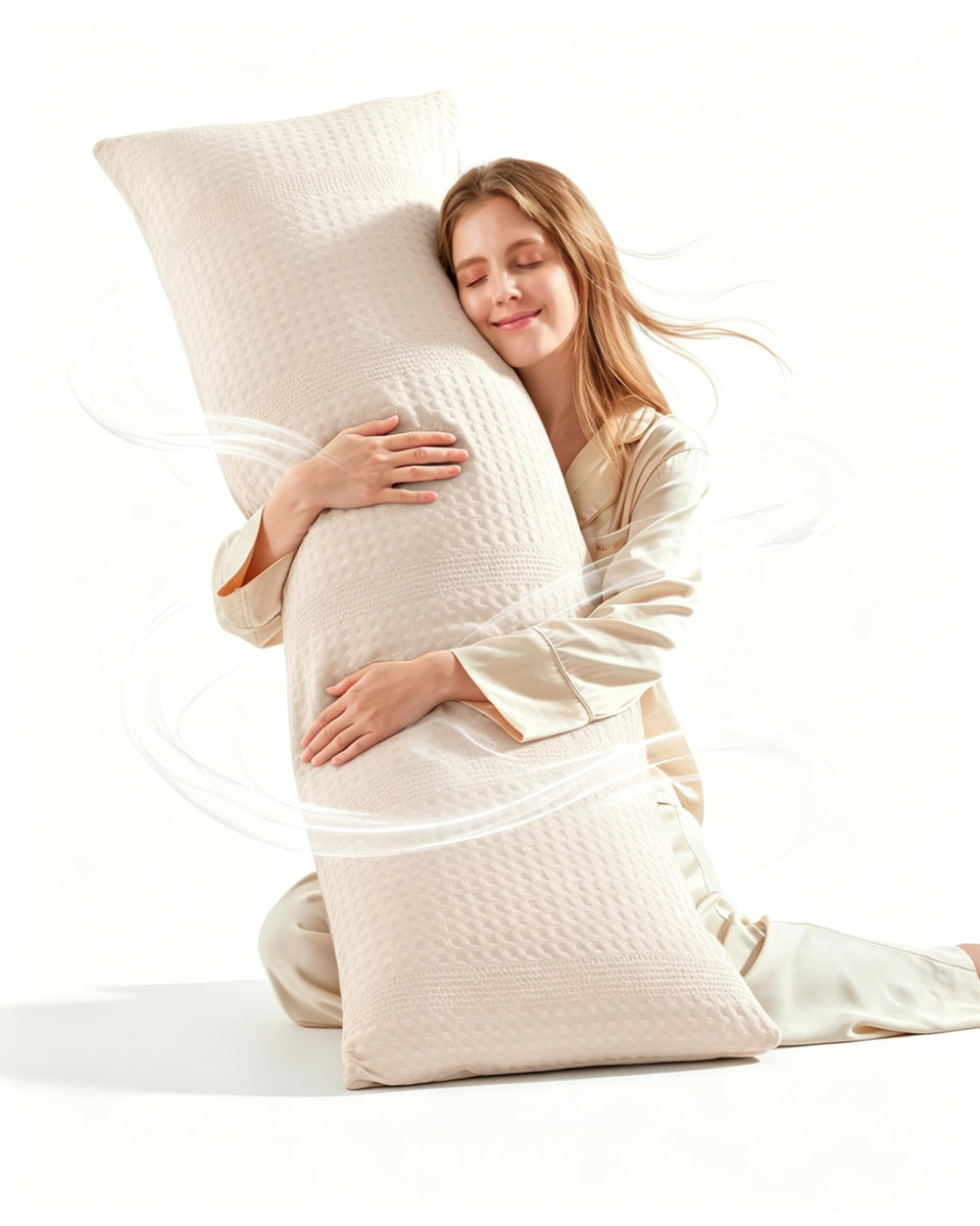 YZ HOME waffle weave body pillow front view shows plush support and breathable fabric for restful nights.
