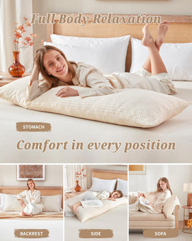 YZ HOME memory foam fill in body pillow contours to support hips and back.