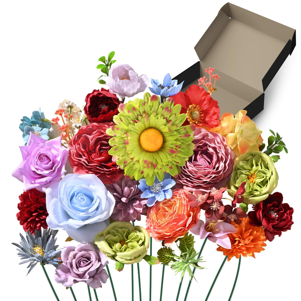 YZXZM artificial flowers close-up of the 38-piece DIY arrangement set.