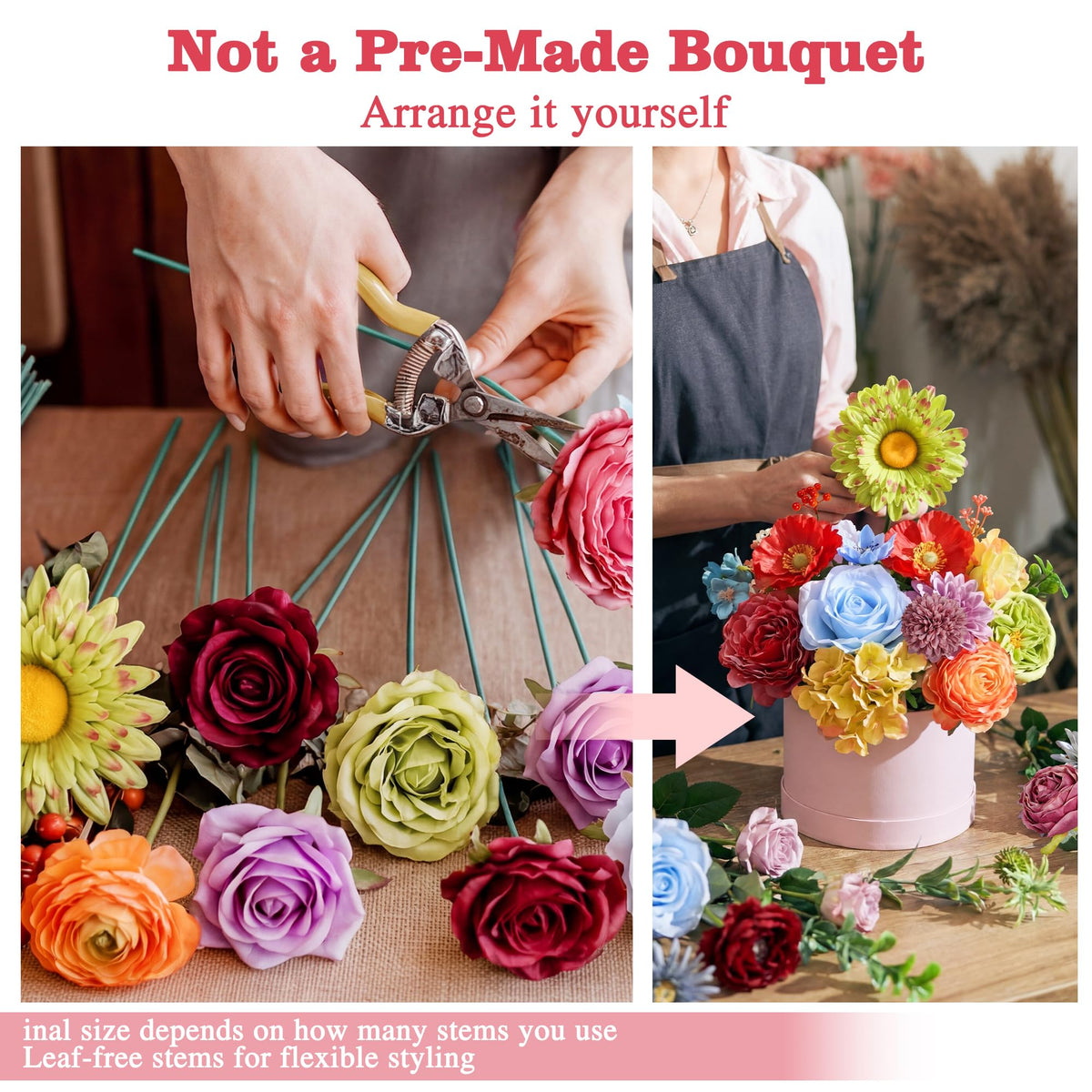 YZXZM separate stems enable custom bouquets and centerpieces.