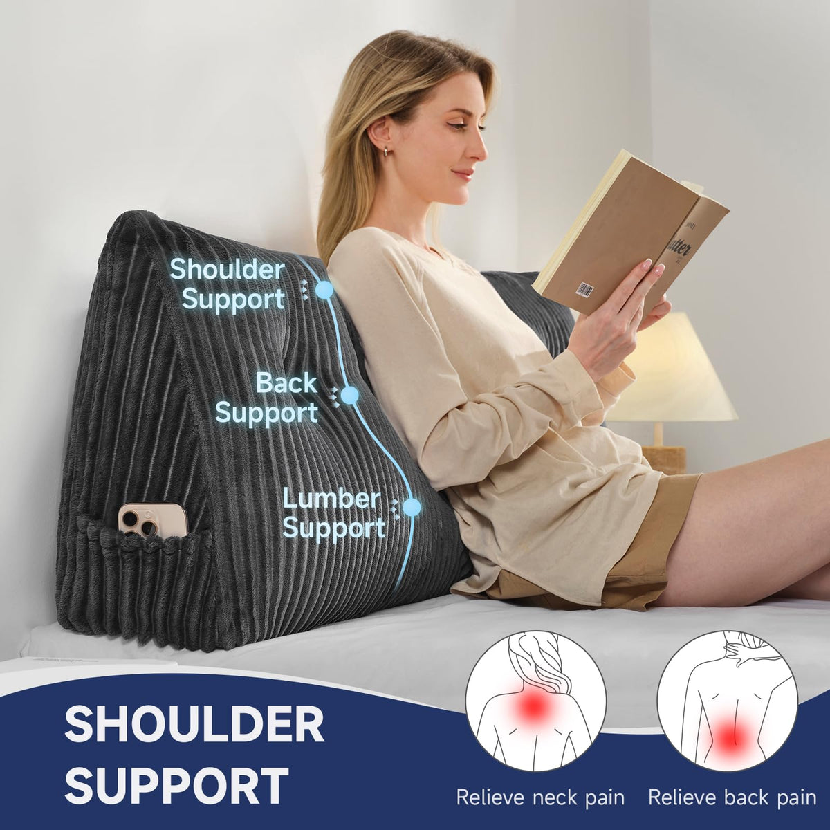 Z-hom One-Roll Pillow shown for versatile back support in bed.