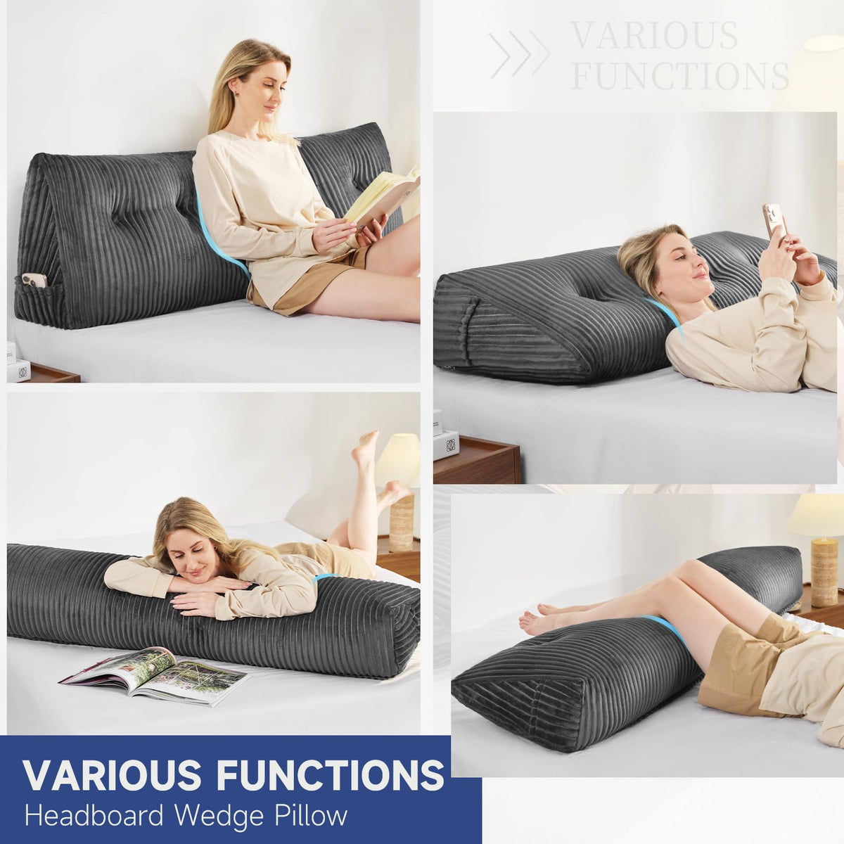 Z-hom Ultra-Soft Twin Triangular Reading Pillow supports neck and back.