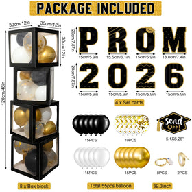 Zachely 8-pc black and gold balloon box assembly as a backdrop