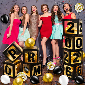 Zachely black and gold balloons paired with boxes for elegance