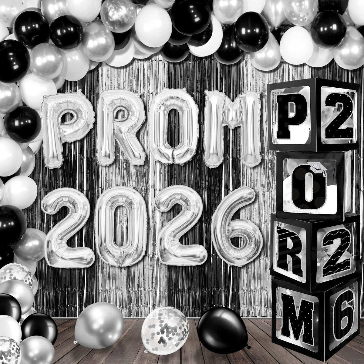 Zachely graduation prom decor backdrop with balloon boxes for photos