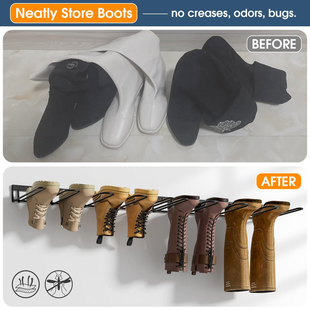 zacurter tall boot organizer neatly holds rain, cowboy, and fashion boots