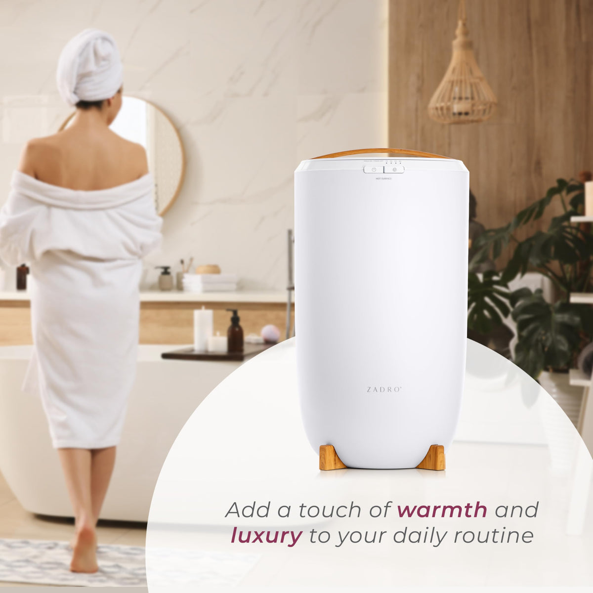 Zadro towel warmer bucket auto shut-off feature, safe and energy-efficient.