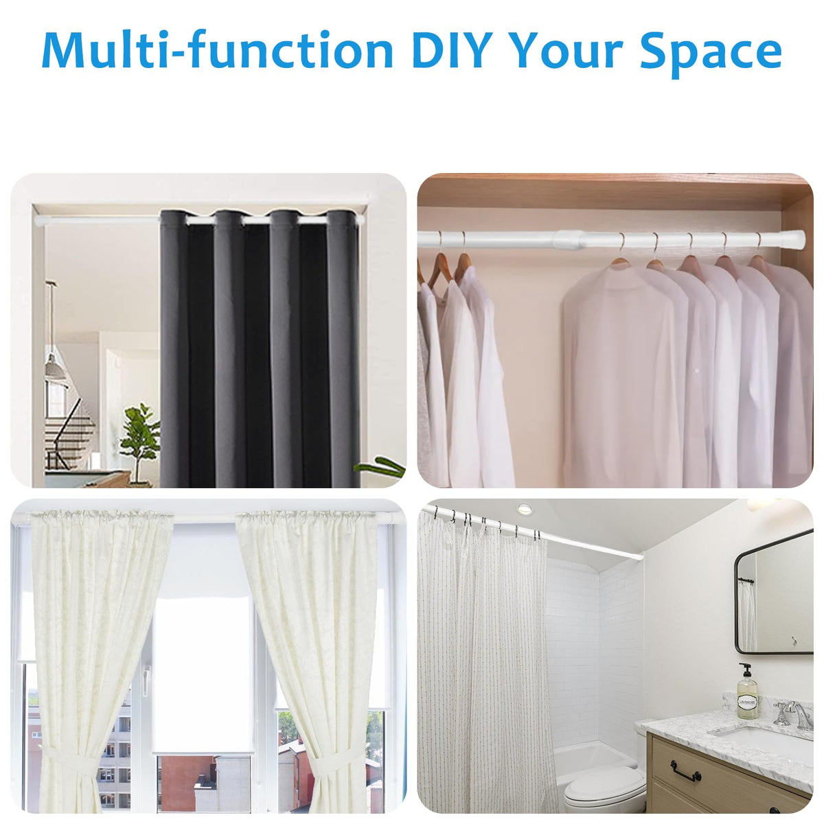 ZAIKEHHA shower curtain bar adds quick organization in bathrooms.