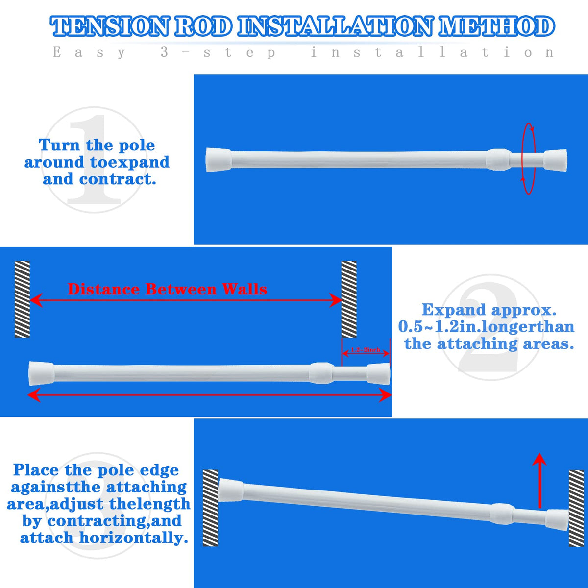 ZAIKEHHA white rod mounted between walls suitable for windows or shower areas
