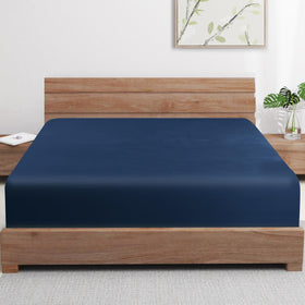 Zaizaihome bamboo viscose cooling fitted sheet in navy, breathable and silky-soft.