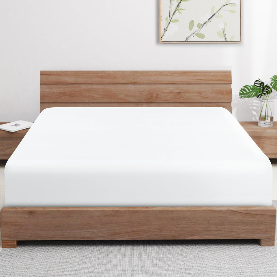 Zaizaihome bamboo viscose cooling fitted sheet, queen white, close-up weave for silky comfort
