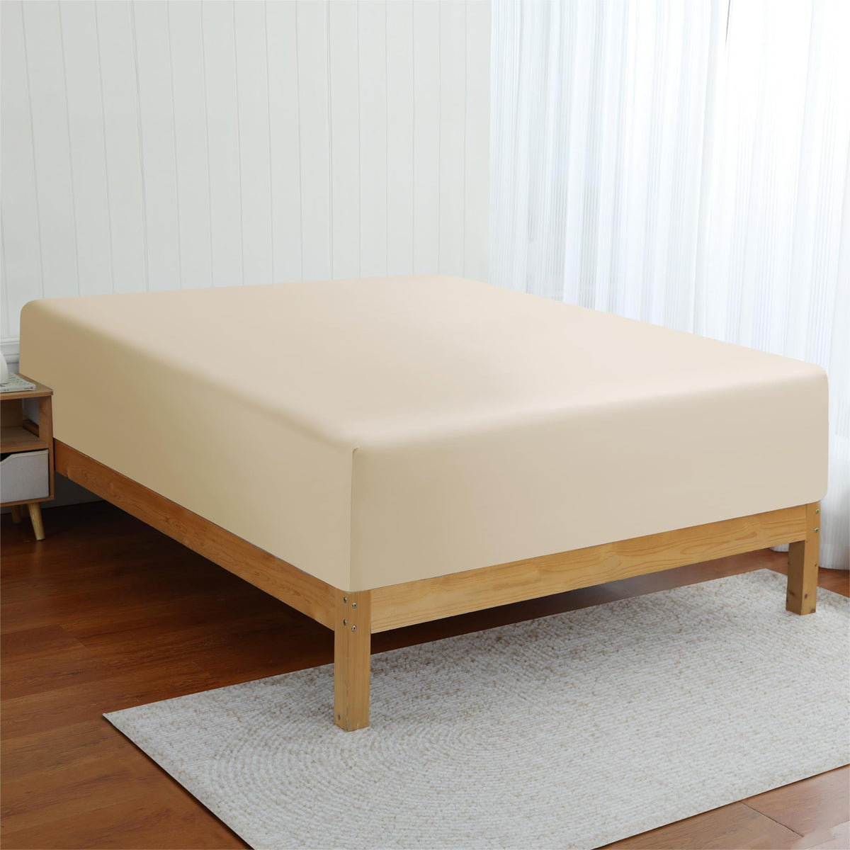 Zaizaihome beige bed setup with cooling sheet for hot sleepers