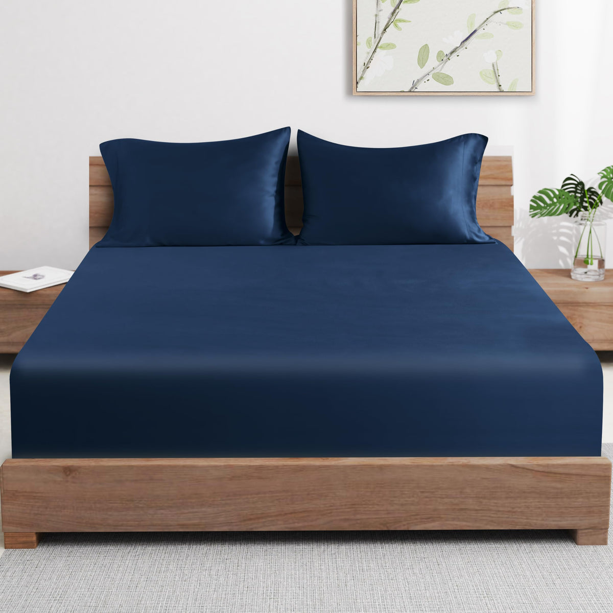 Zaizaihome navy blue king sheet on bed highlighting rich color.
