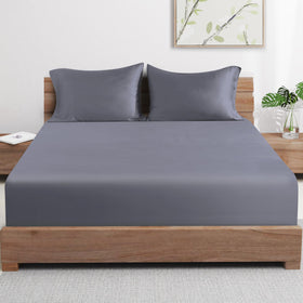 Queen size sheet measures 60 by 80 inches in dark grey