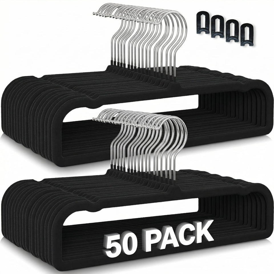 ZAKUTO velvet pants hangers in a neat set showing anti-slip velvet finish