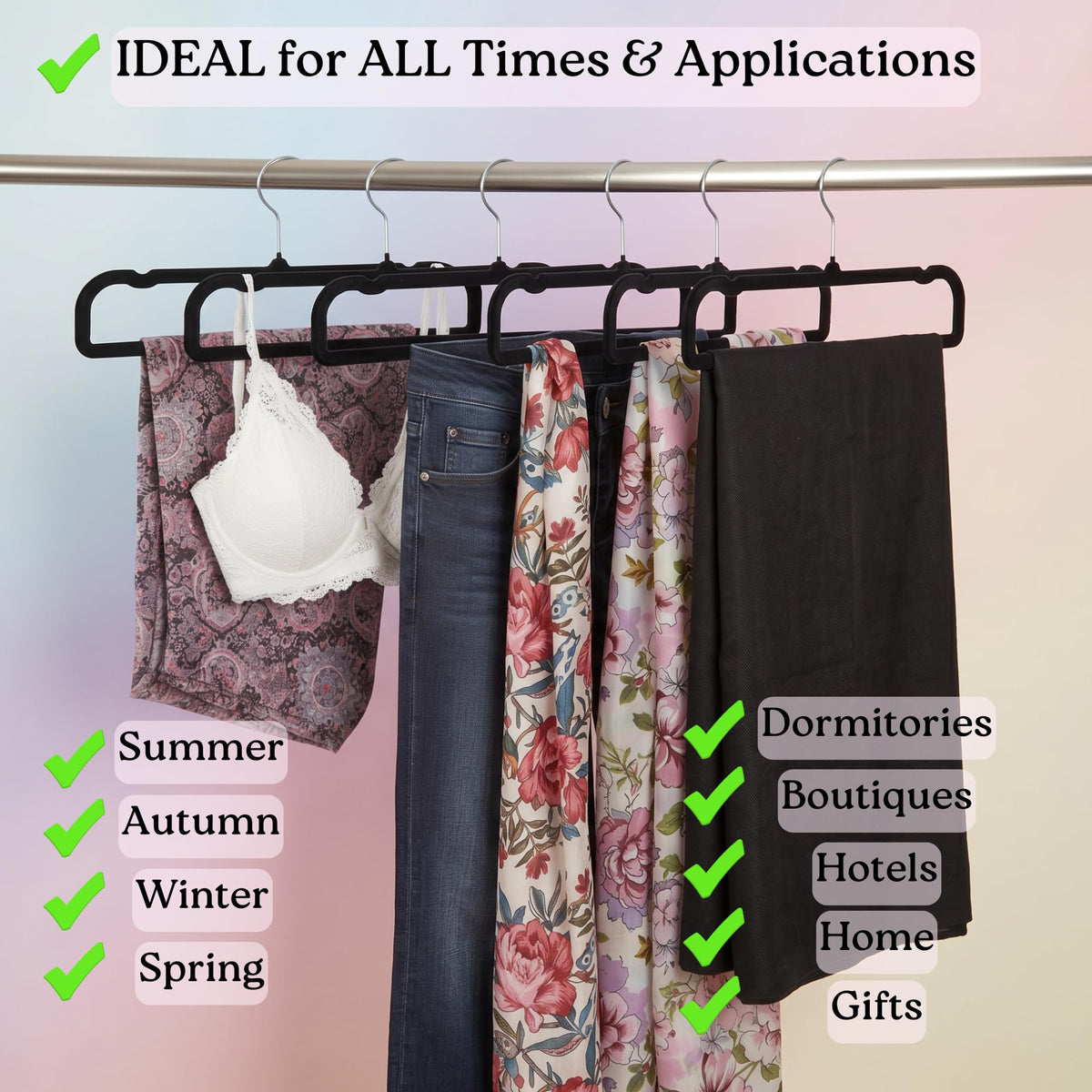 Ultra-slim design of ZAKUTO hangers saves closet space