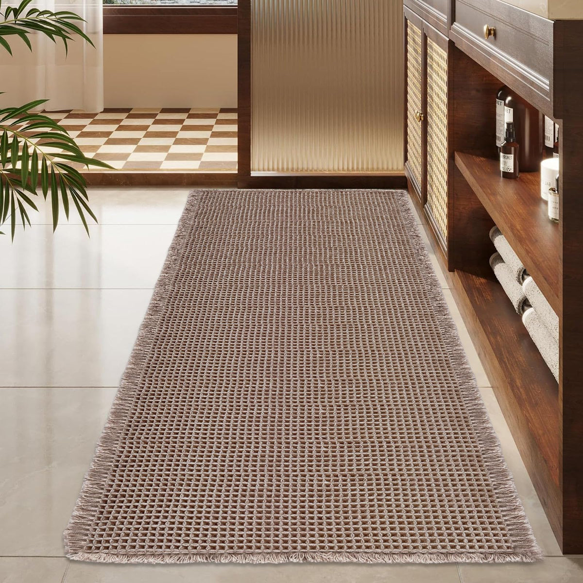 ZALL Tan Waffle Bath Mat 24x48 inch offers generous floor coverage