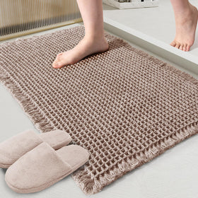 ZALL Tan Waffle Bath Mat front view highlights plush absorbent texture.