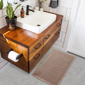 ZALL Tan Waffle Bath Mat non-slip backing keeps mat secure on wet floors.