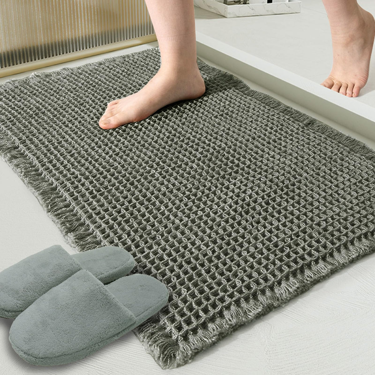 ZALL waffle bath mat 24x36 inches for fast absorption and a dry bathroom floor.